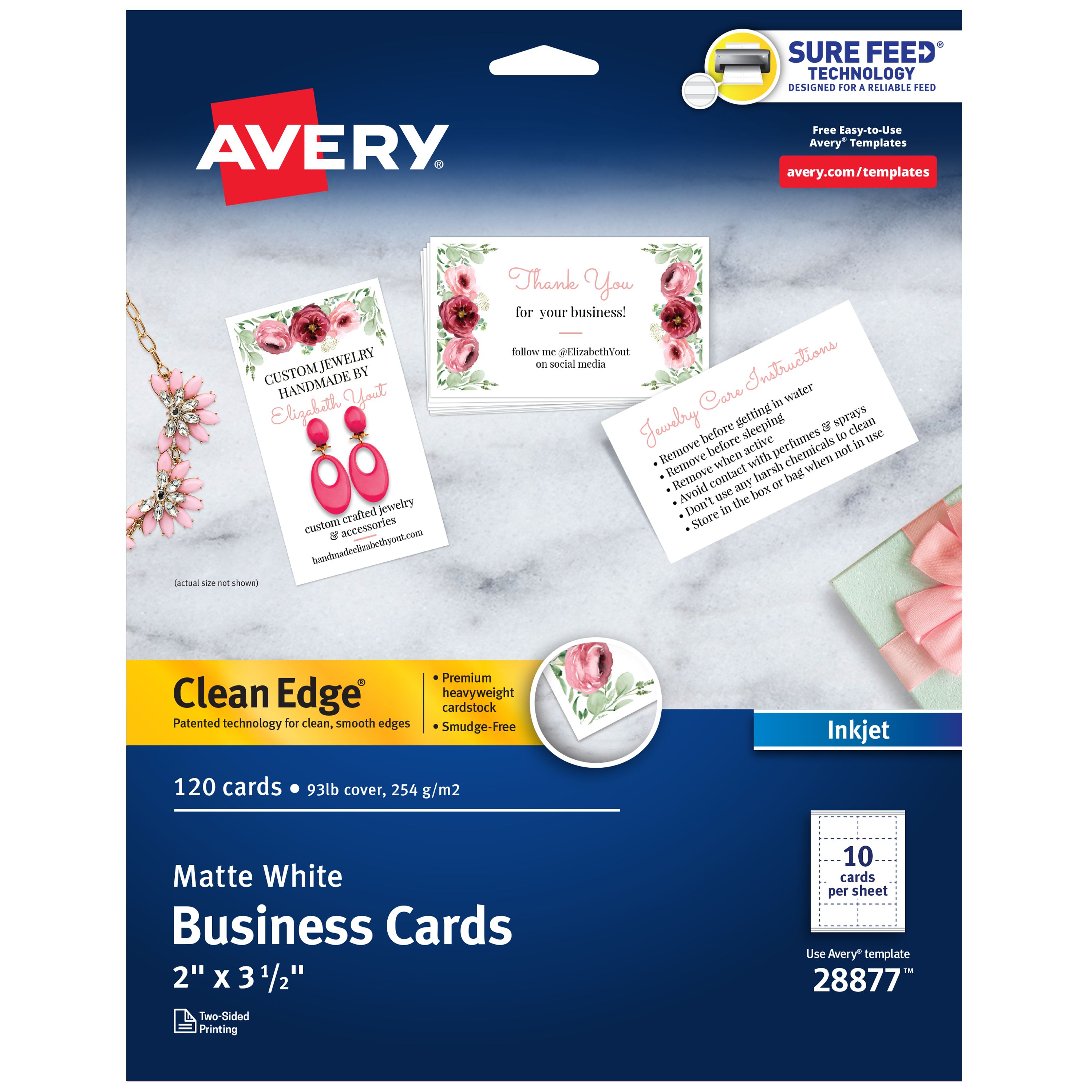 Clean Edge® Printable Business Cards, White 28877 | Avery